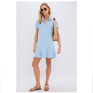 Light Blue Polo Ruffle Hem Dress